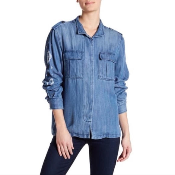 Rails Smith Embroidered Sleeve Button Chambray Shirt Size Small New - Picture 4 of 15